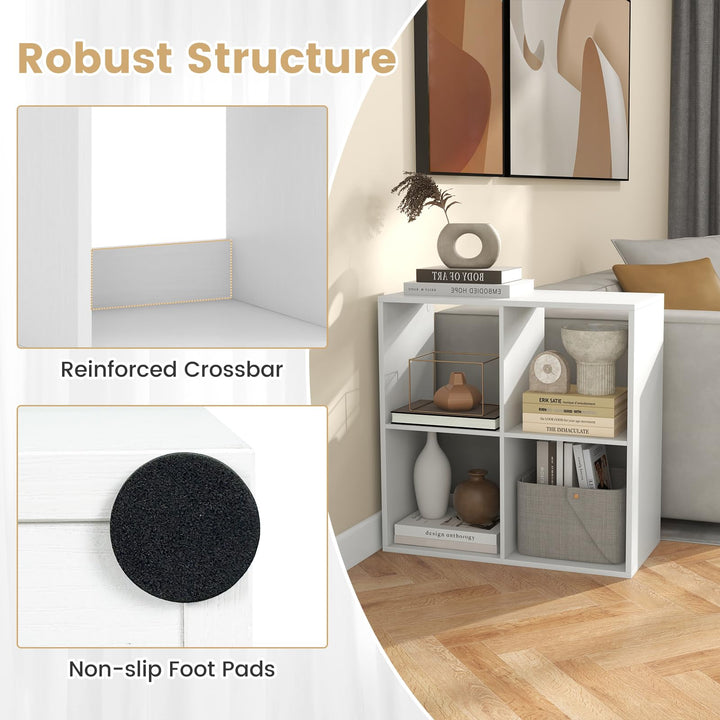Giantex 4-Cube Bookcase, White Cubby Bookshelf w/Back Guardrail & Anti-Tipping Kits