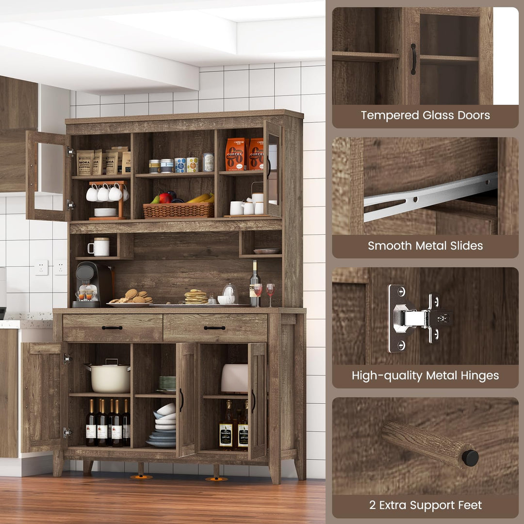 Giantex Kitchen Pantry Cabinet, 78.5” Tall Buffet Hutch Cabinet with Microwave Countertop