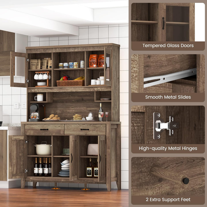 Giantex Kitchen Pantry Cabinet, 78.5” Tall Buffet Hutch Cabinet with Microwave Countertop