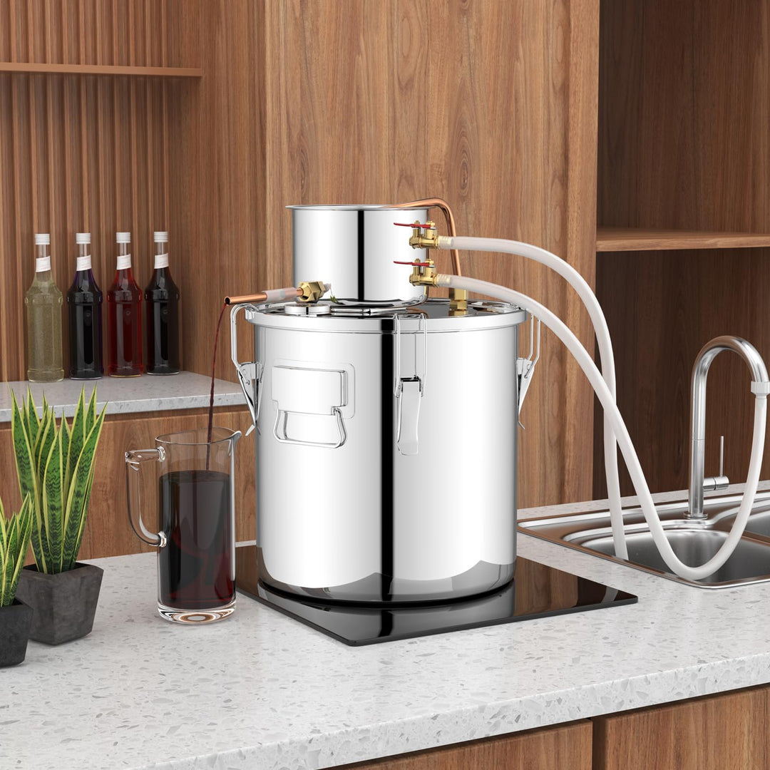 Giantex 5 or 10 Gal Alcohol Still,2 Pots Stainless Steel Alcohol Still, Multi-purpose Home Brewing Kit for DIY Whiskey, Brandy, Beer, Silver