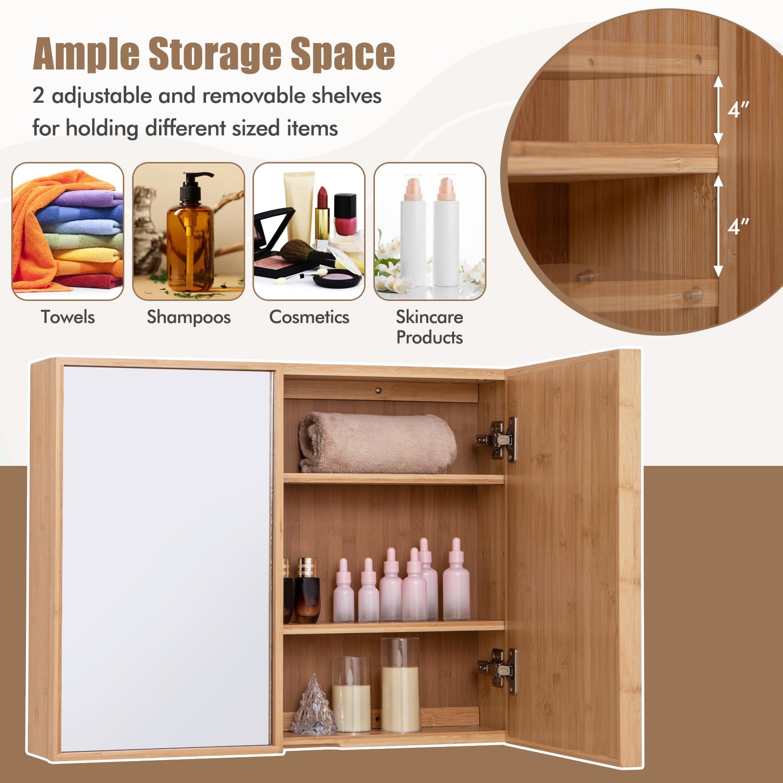 Giantex Medicine Cabinet, Bathroom Medicine Cabinet with Mirror, Reversible Double Door, 2 Adjustable Shelves