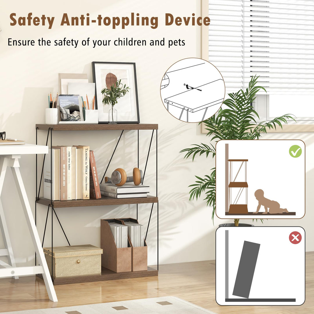Giantex 3-Tier Open-Back Bookshelf, Freestanding Display Rack, Metal Frame Storage Shelf