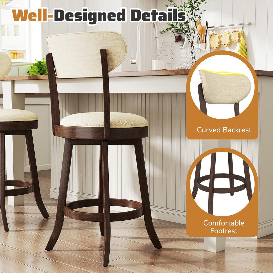 Giantex 25.5" Counter Height Upholstered Linen Barstools