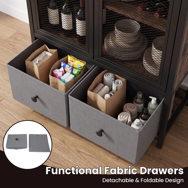 Giantex Industrial Coffee Bar Cabinet with Adjustable Shelves &amp; 2 Removable Cloth Drawers