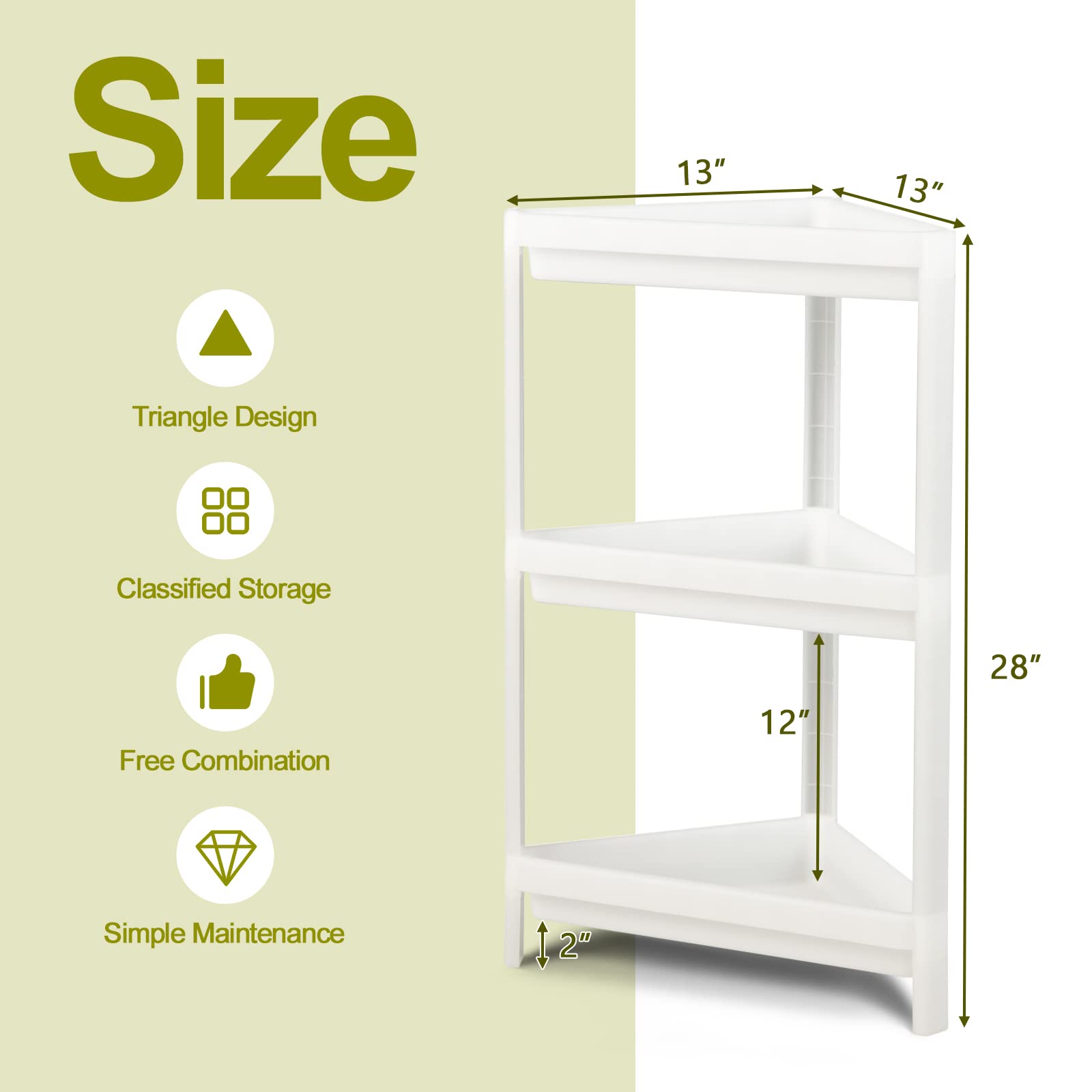 Giantex 2 Pack Corner Shelf Stand, 3-Tier Detachable Floor Corner Shower Shelf, Bathroom Corner Stand