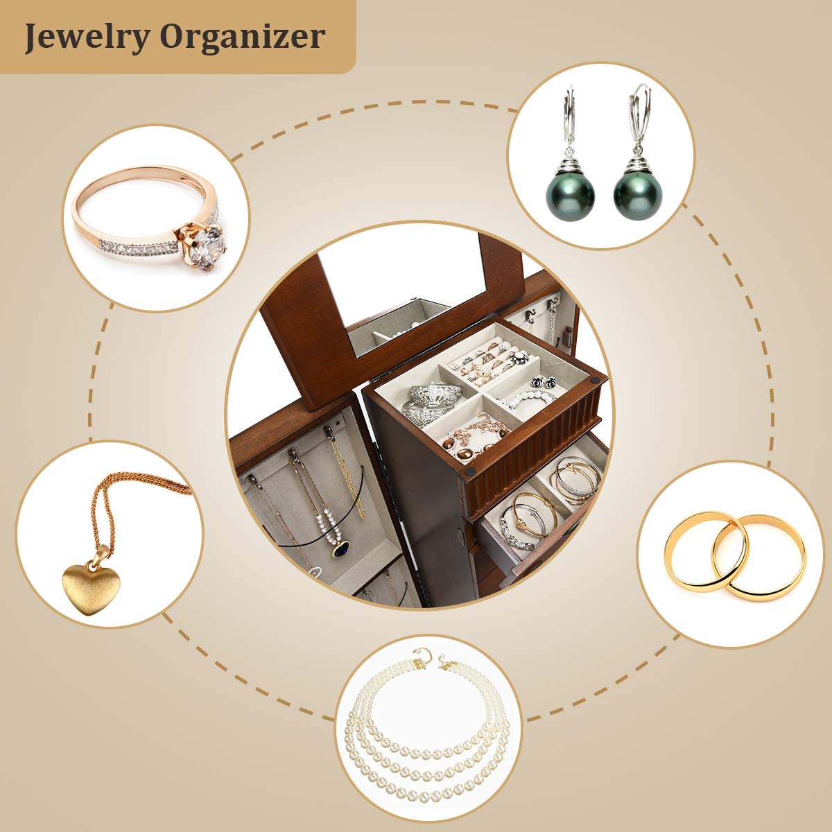 Standing Jewelry Armoire Cabinet Storage Chest - Giantex