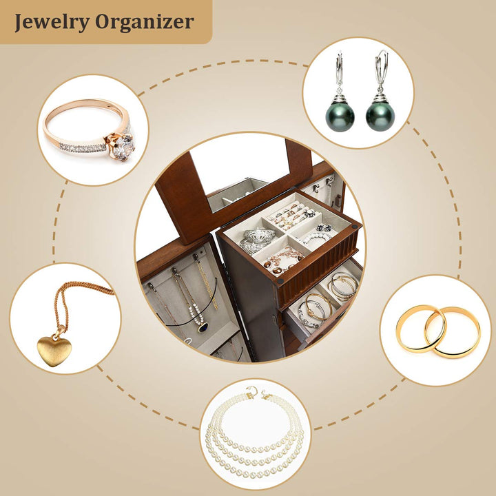 Standing Jewelry Armoire Cabinet Storage Chest - Giantex