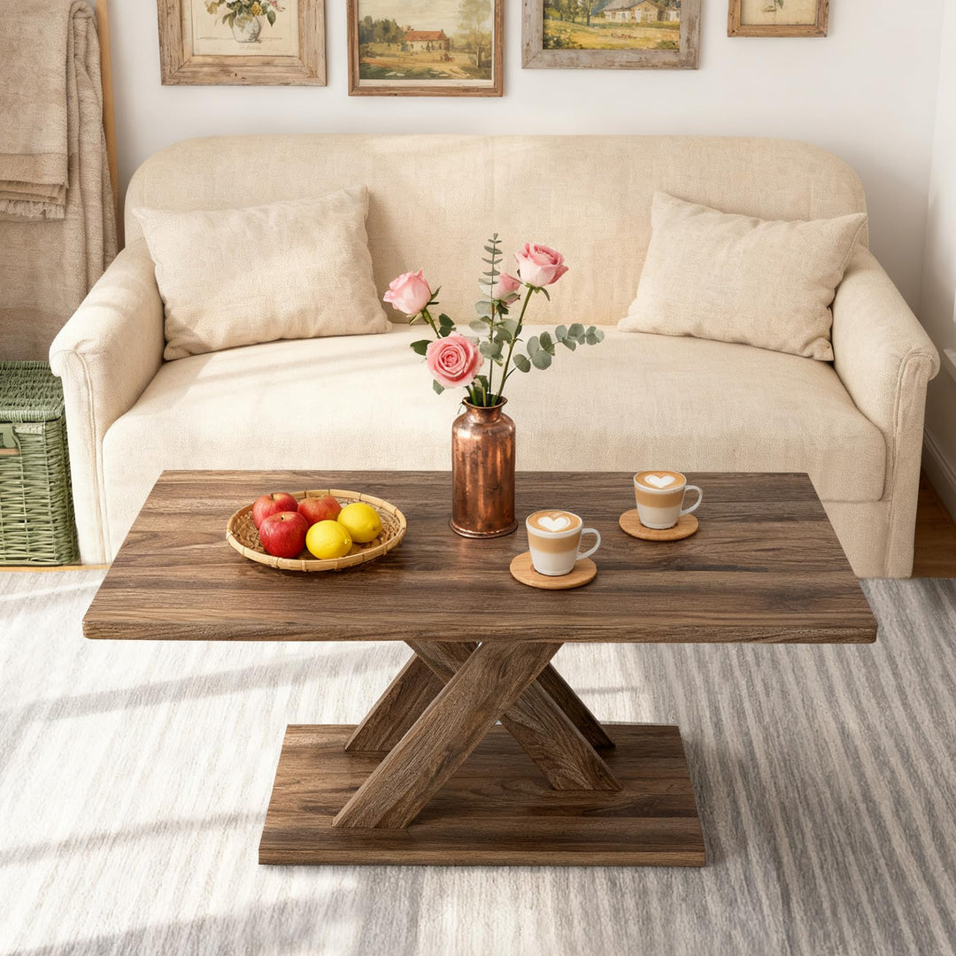 Giantex 37.5 Inch Wood Living Room Table with Stable Base & Rubber Wood Connection