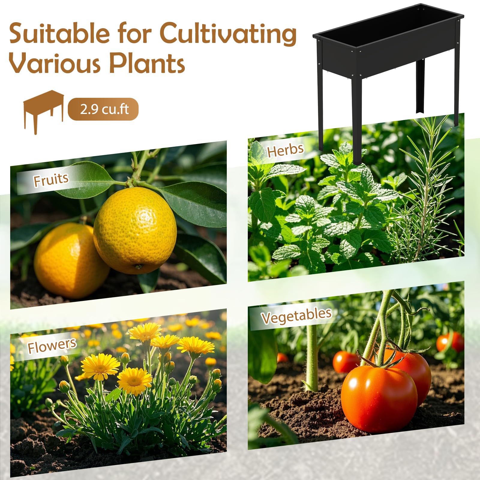 Giantex Metal Raised Garden Bed with Legs(40”x16”x32”)