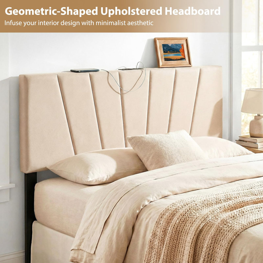 Giantex Geometric Upholstered Head Board with USB & Type-C Ports