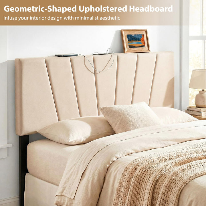 Giantex Geometric Upholstered Head Board with USB & Type-C Ports