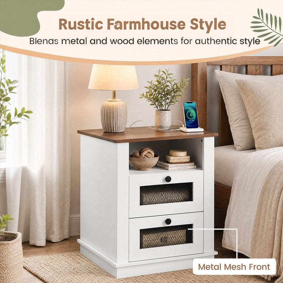 GIANTEX Nightstand with Charging Station for Bedroom And Living Room