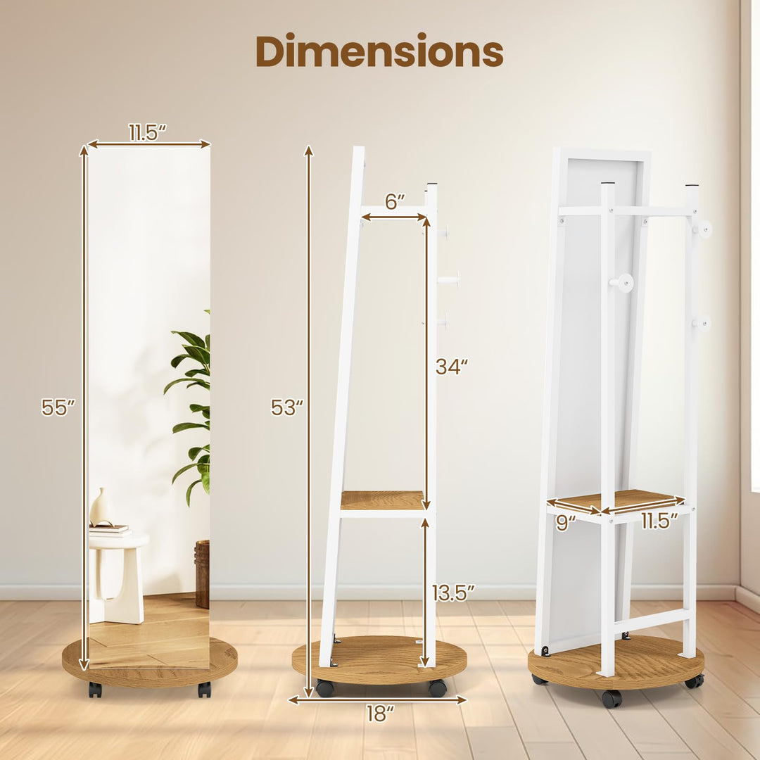 CHARMAID 55" Full Length Mirror with Coat Rack