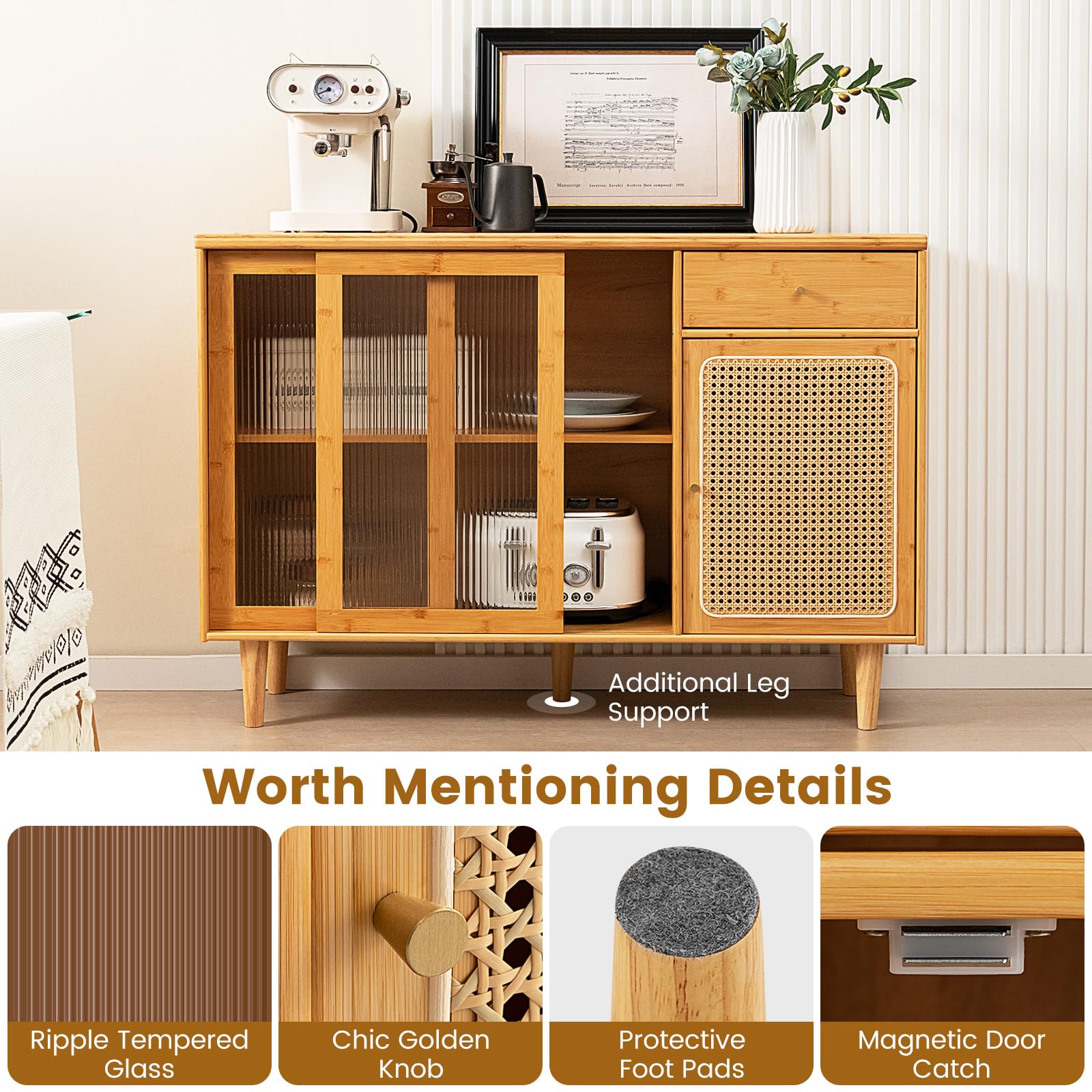 Giantex Sideboard, Bamboo Buffet Cabinet with Storage