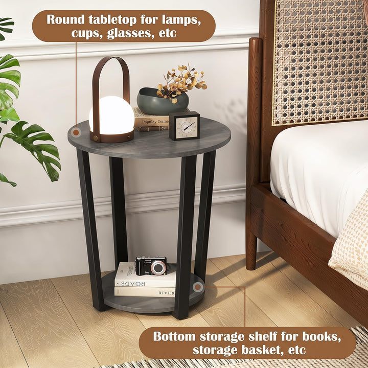 Giantex Round End Table with Open Storage Shelf and Metal Frame
