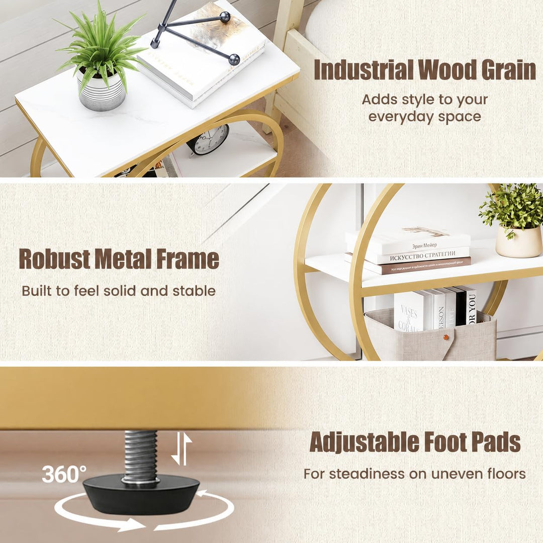 GIANTEX 3-Tier Faux Marble Narrow End Table with Storage &amp; Gold Geometric Metal Frame (1/2)