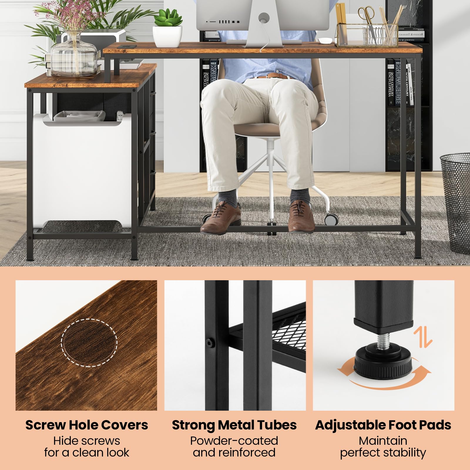 Giantex L Shaped Computer Desk with Drawers