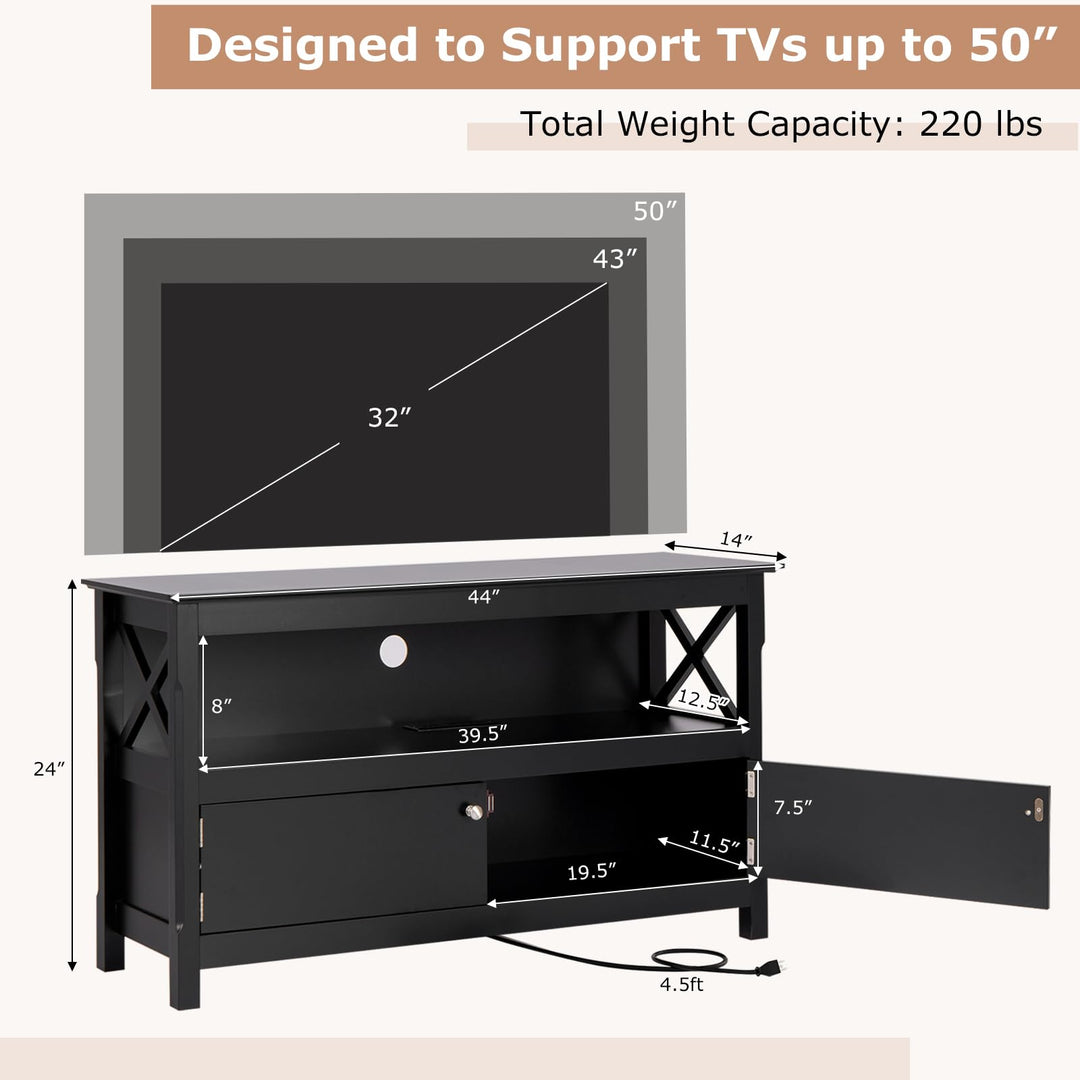 Giantex TV Stand with Power Outlet for TVs up to 50 Inch, Entertainment Center with 2-Door Cabinet
