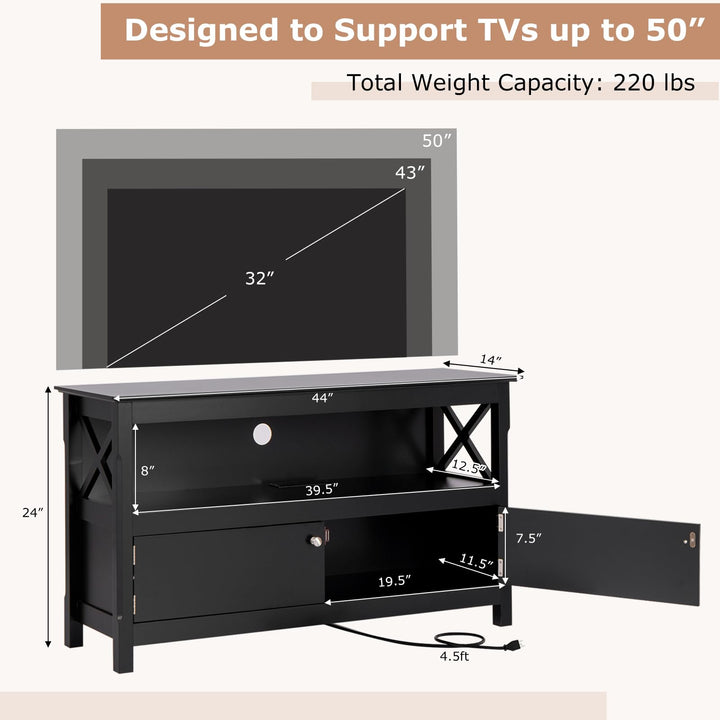Giantex TV Stand with Power Outlet for TVs up to 50 Inch, Entertainment Center with 2-Door Cabinet