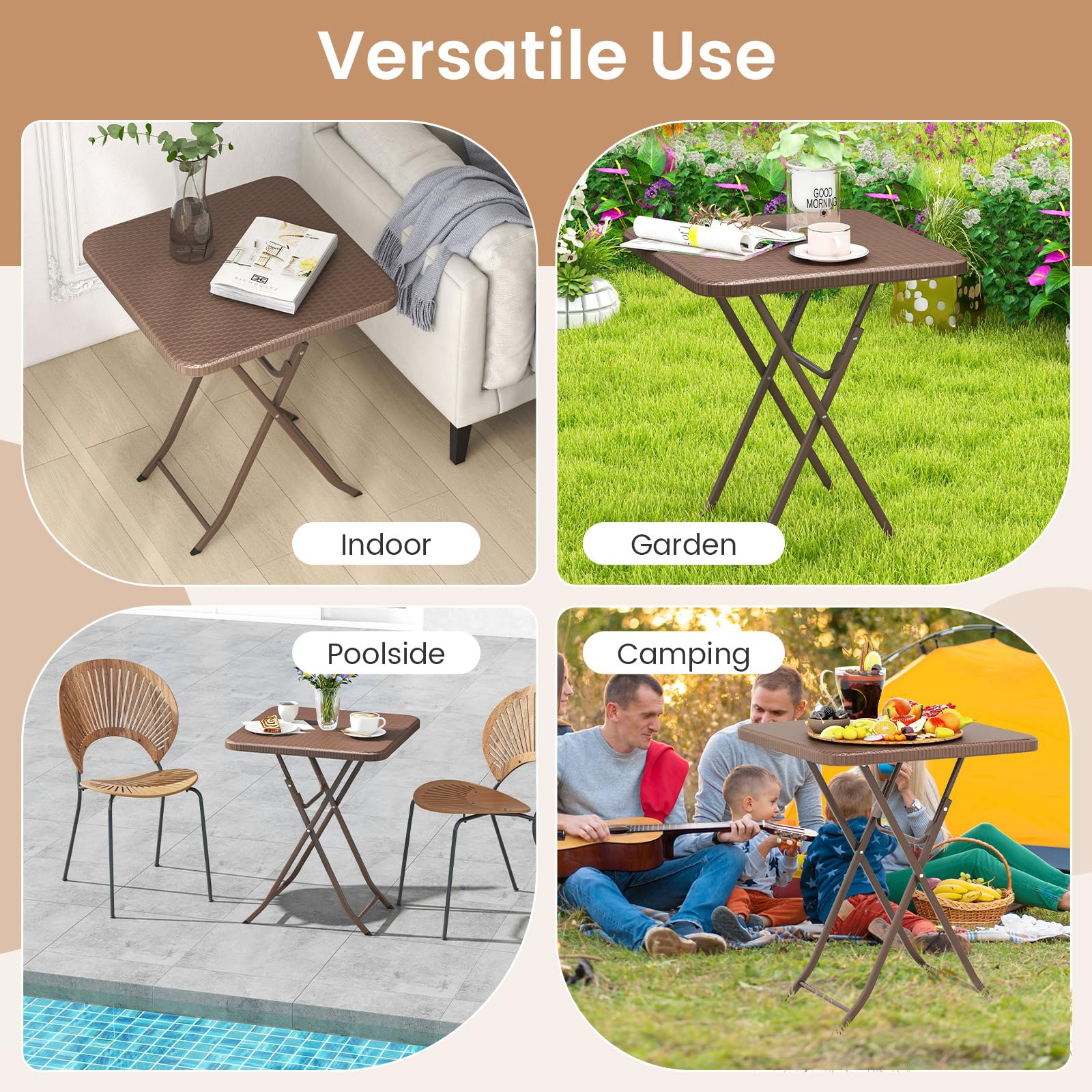 Giantex 23.5" Square Folding Table, HDPE Foldable Patio Bistro Table for 2-4, Indoor Outdoor Use