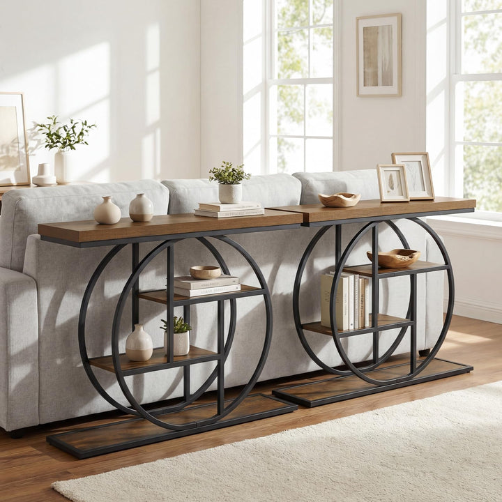 Giantex 41" Industrial Console Table | 4-Tier Narrow Entryway Table with Storage Shelves