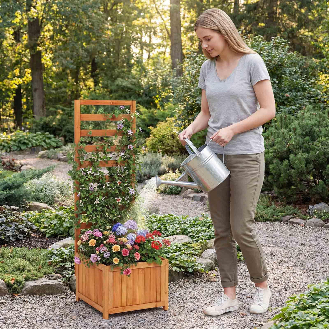 Giantex Wood Raised Garden Bed with Trellis