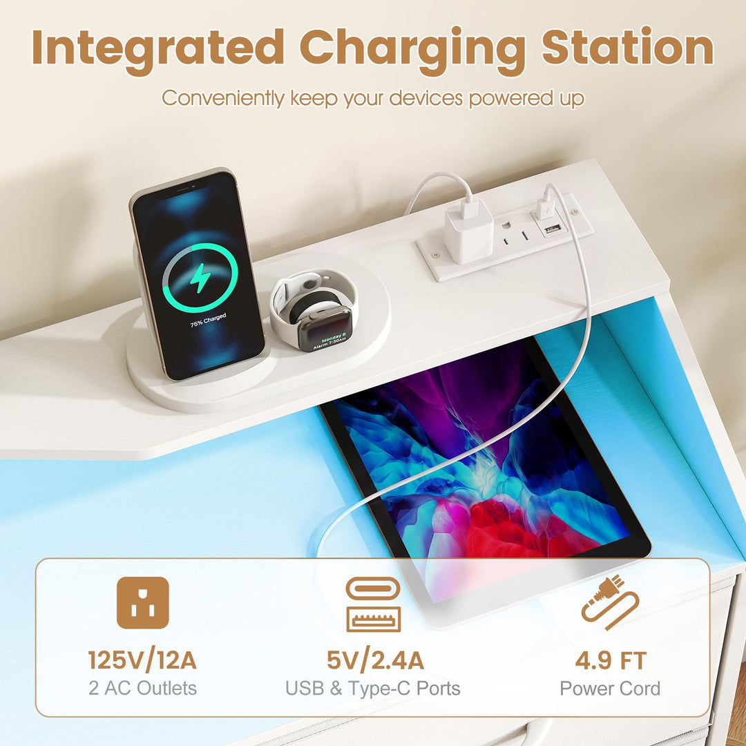 Giantex 9-Drawer LED Dresser for Bedroom with Charging Station