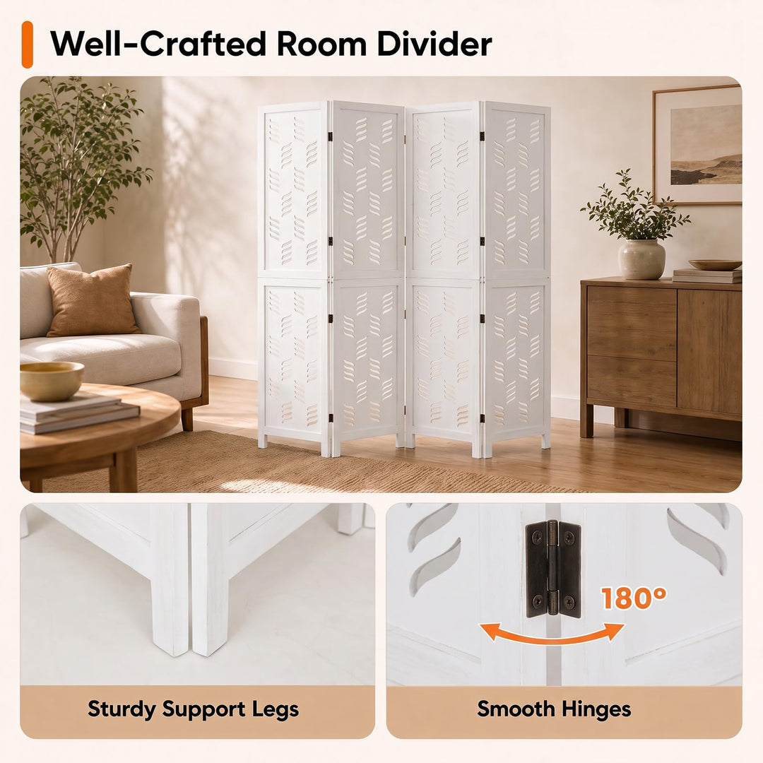 GIANTEX Folding Room Divider | Wood Privacy Screen with Wave Cutout