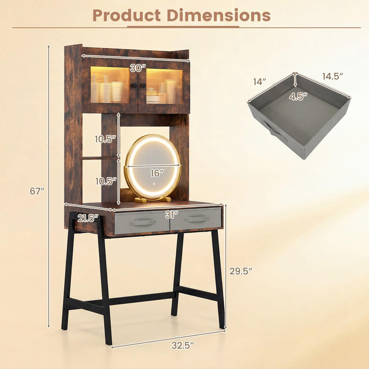 CHARMAID 67'' Tall Vanity Desk with LED Mirror
