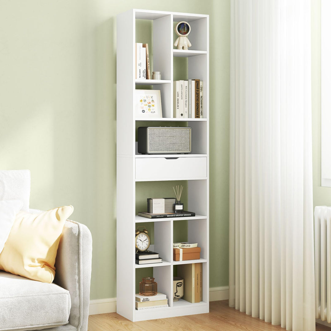 Giantex 71" Bookcase with Drawer Tall Freestanding Bookshelf with 10 Open Cubes