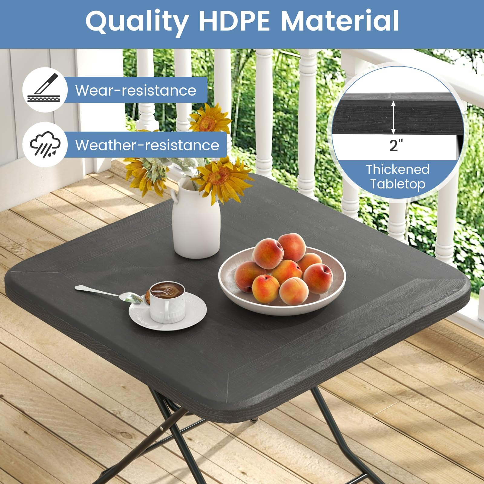 Giantex 2.6 FT Folding Picnic Table, Square Patio Dining Table for 4 Persons, with HDPE Tabletop