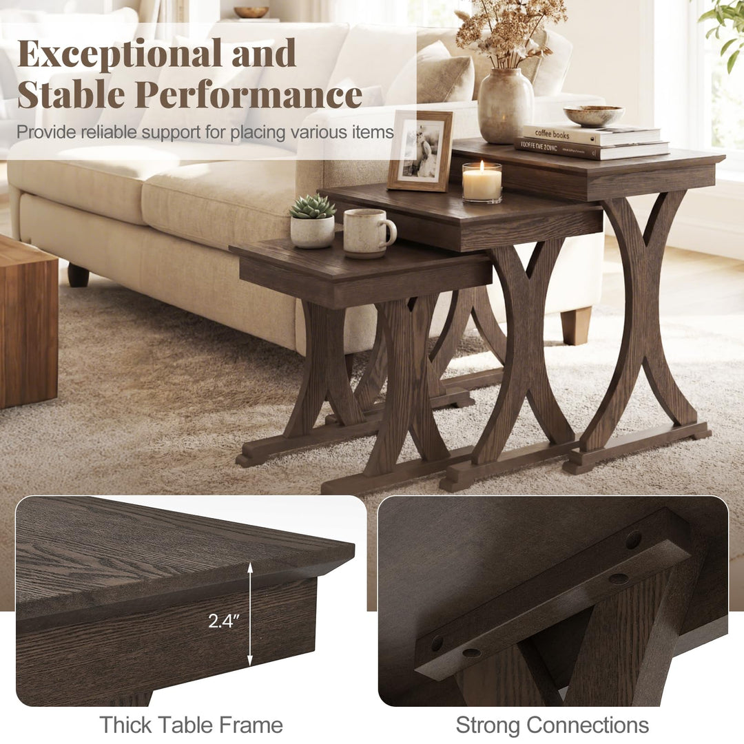 Giantex Nesting Coffee Table Set-of-3 - Stackable Rectangular Sofa End Side Table