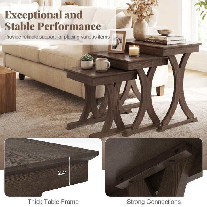 Giantex Nesting Coffee Table Set-of-3 - Stackable Rectangular Sofa End Side Table