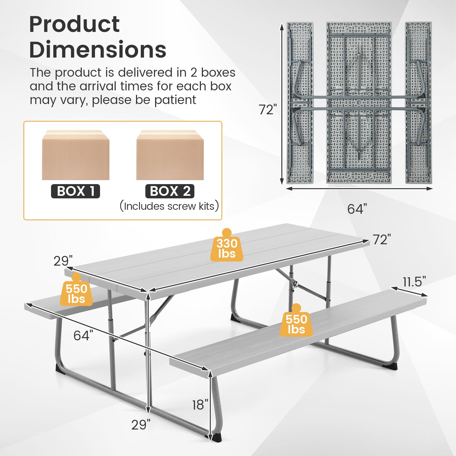 Giantex Folding Picnic Table - 6 FT Outdoor Table Bench Set for 8 Persons w/All-Weather HDPE Tabletop