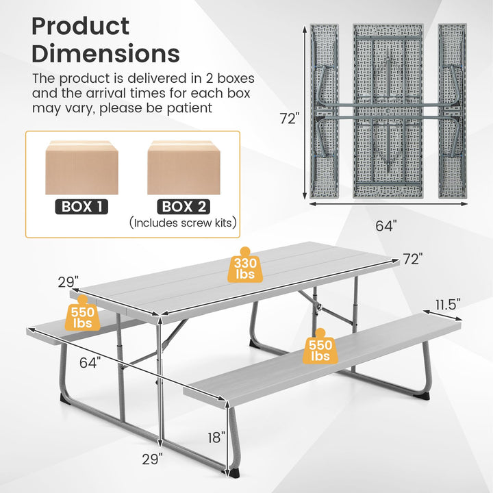 Giantex Folding Picnic Table - 6 FT Outdoor Table Bench Set for 8 Persons w/All-Weather HDPE Tabletop