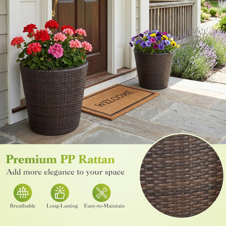 Giantex Set of 2 Plastic Planters | 15 Inch &amp; 11.5 Inch Taper Rattan Planters with Drainage Holes
