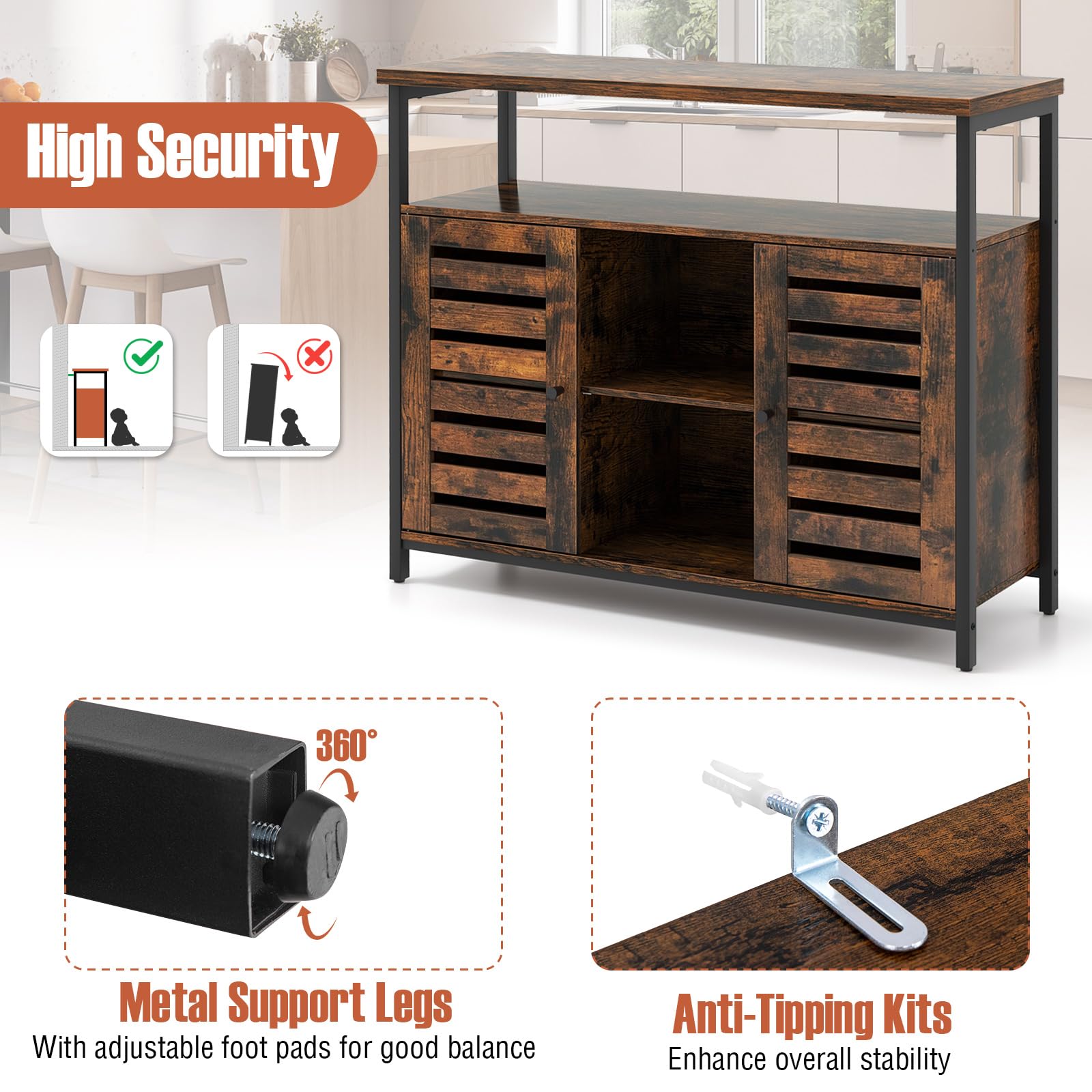 Giantex Buffet Cabinet, Kitchen Sideboard with 2 Storage Cupboards, Open Shelves, 2 Cubes, Anti-Tipping Kits