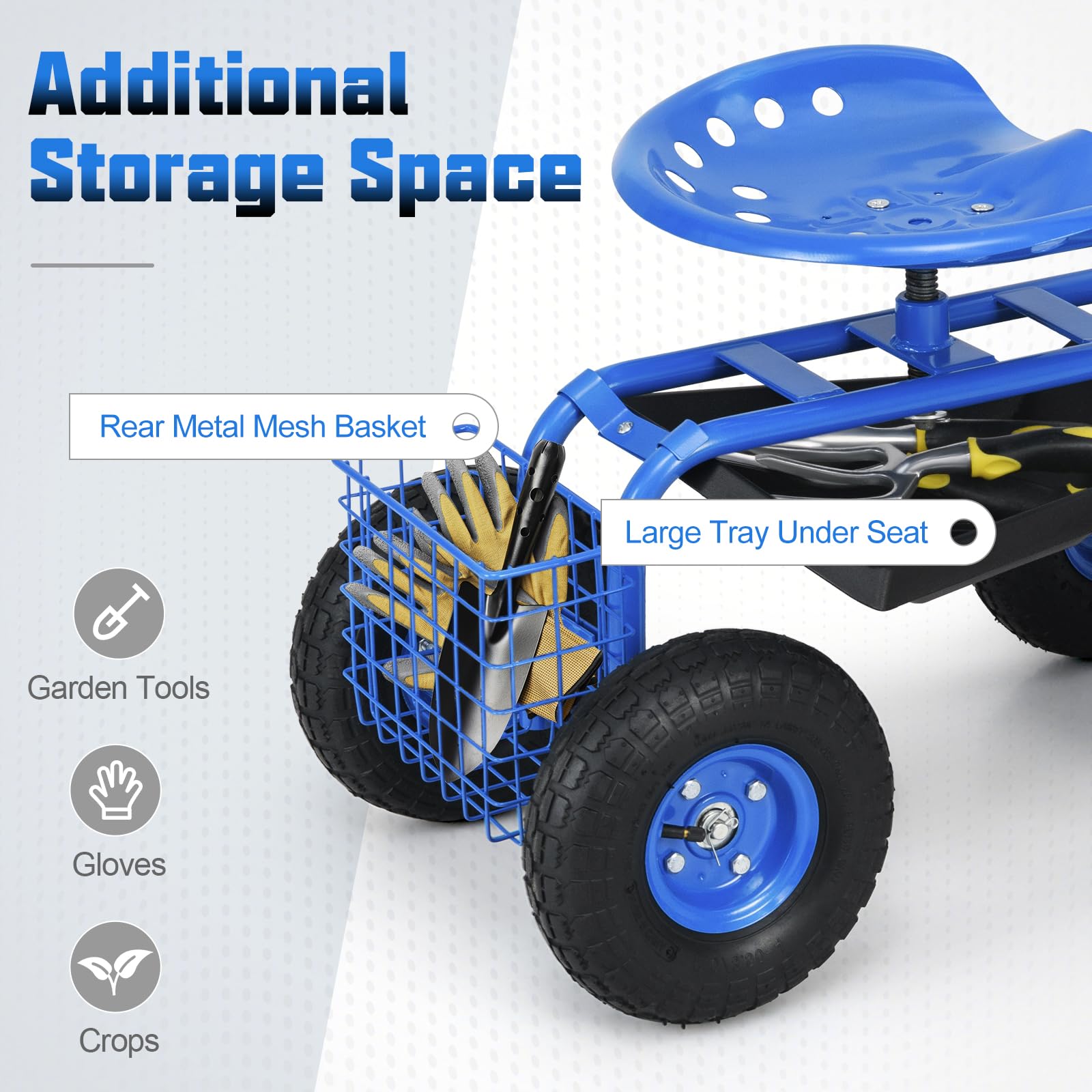 Giantex Garden Cart Rolling Tray with Work Seat - Thumbnail 3