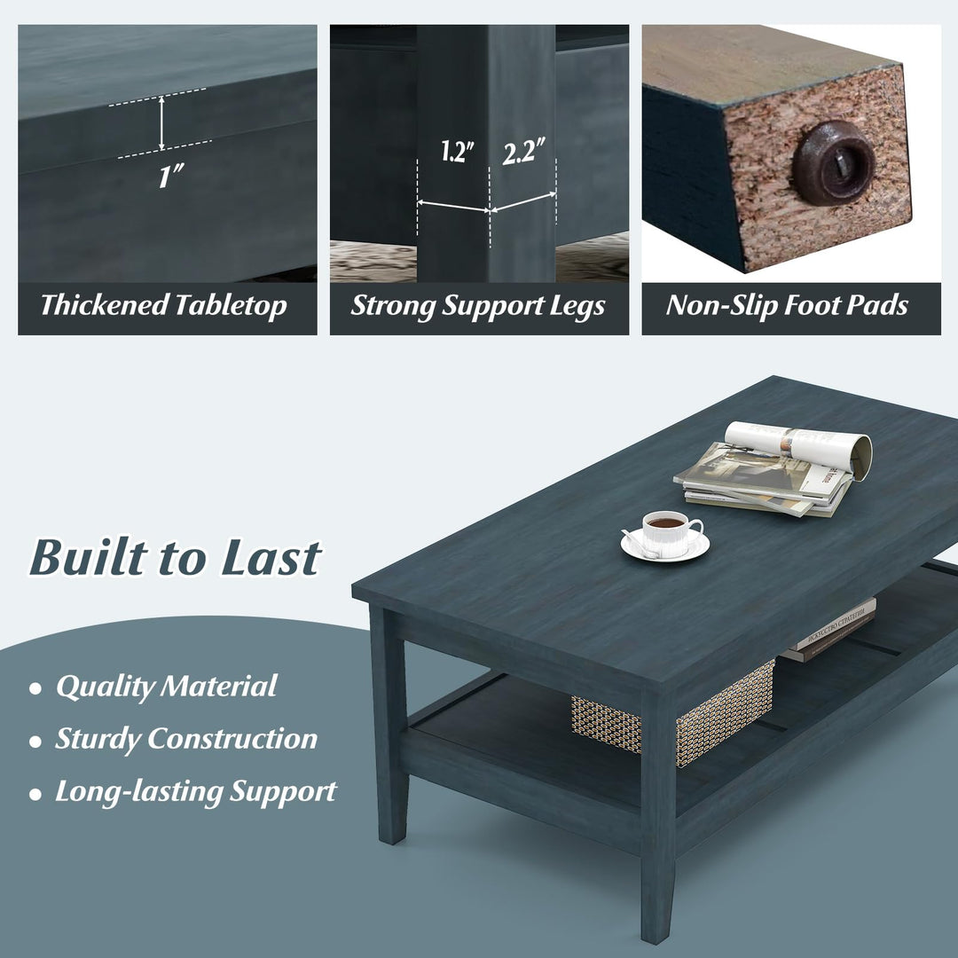 Giantex Farmhouse Coffee Table Rustic Cocktail Center Table with Thickened Tabletop