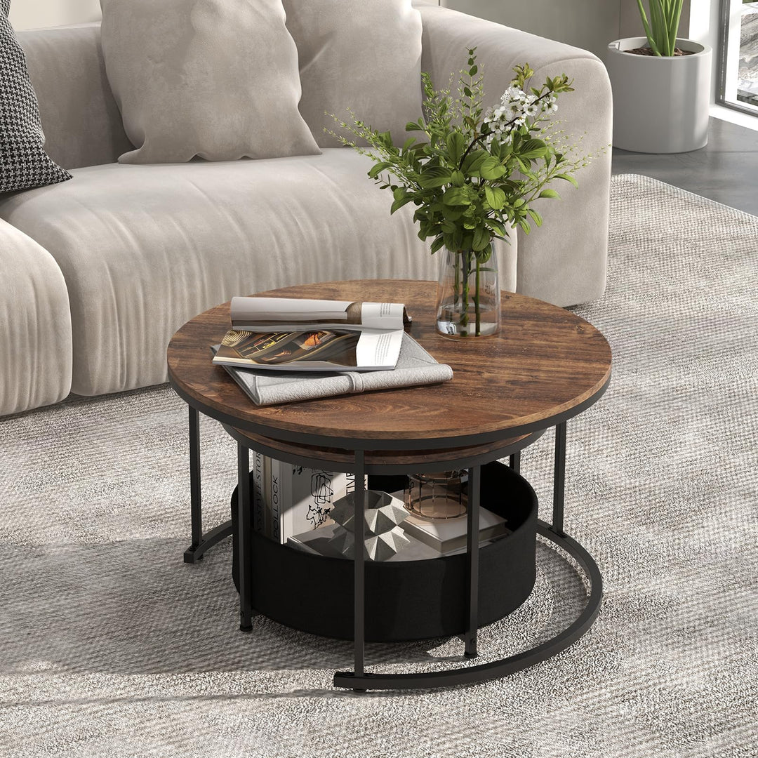 Giantex 31.5" Round Coffee Table with Removable Fabric Basket &amp; Metal Frame