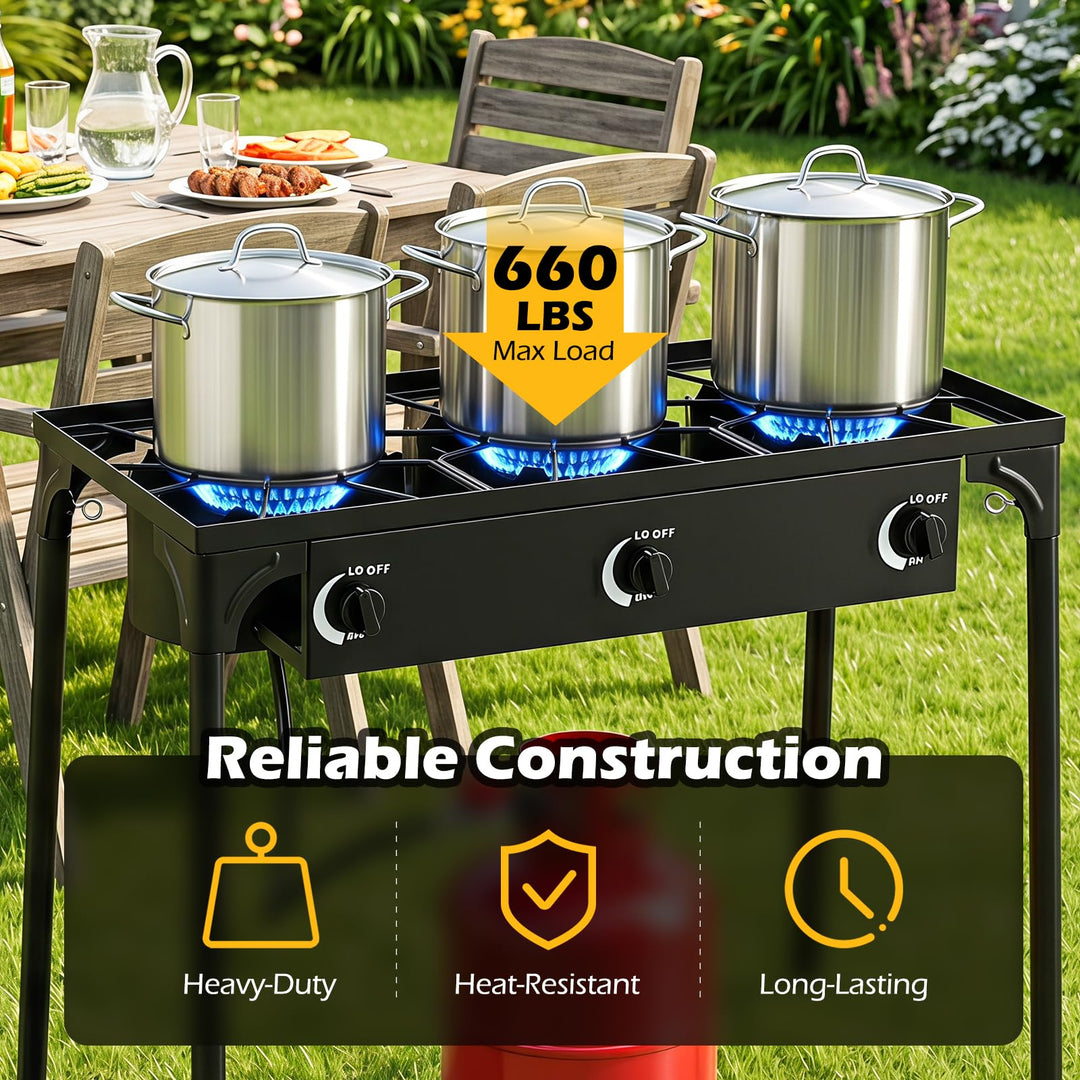 Giantex 3 Burner Propane Gas Stove | 240,000 BTU High Pressure Camp Cooker