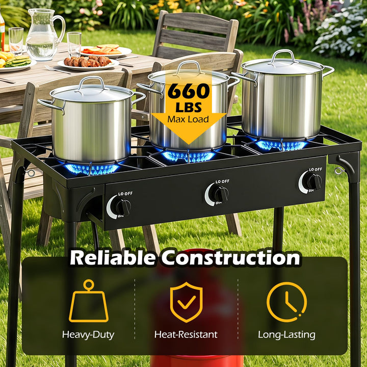 Giantex 3 Burner Propane Gas Stove | 240,000 BTU High Pressure Camp Cooker