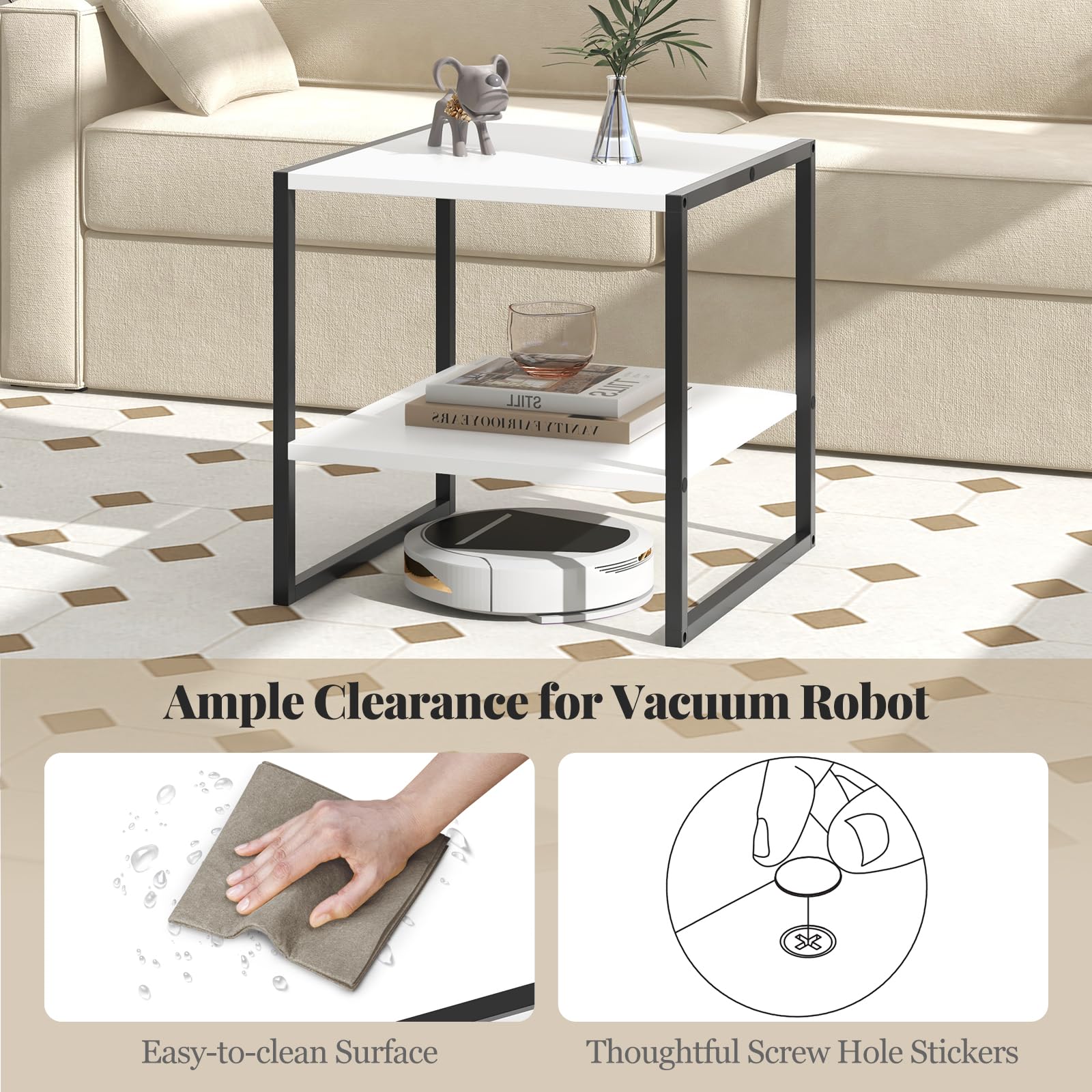 Giantex 20 Inch End Table, Modern Square Side Table with Storage Shelf, Small Coffee Table for Living Room