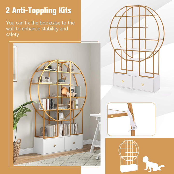 Giantex 6-Tier Round Bookshelf with 2 Drawers