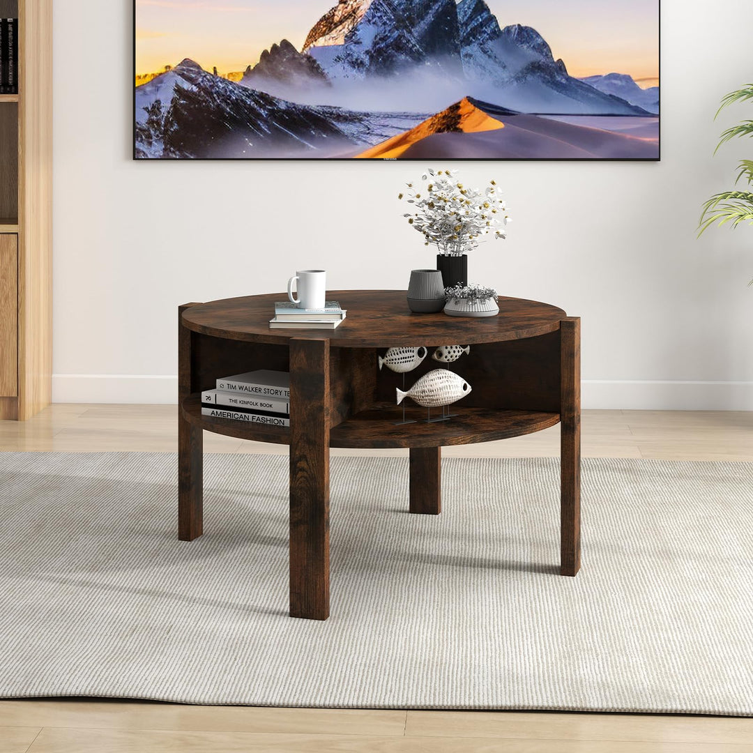 Giantex Round Coffee Table with Storage Shelves