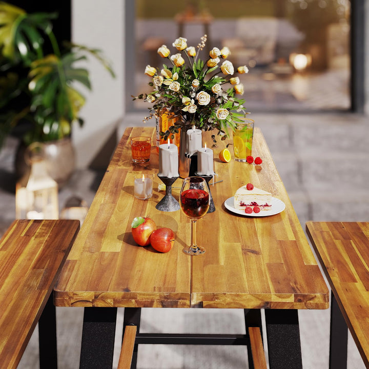 Giantex 4.5FT Picnic Table Bench Set for 4 Acacia Wood Outdoor Dining Table Set