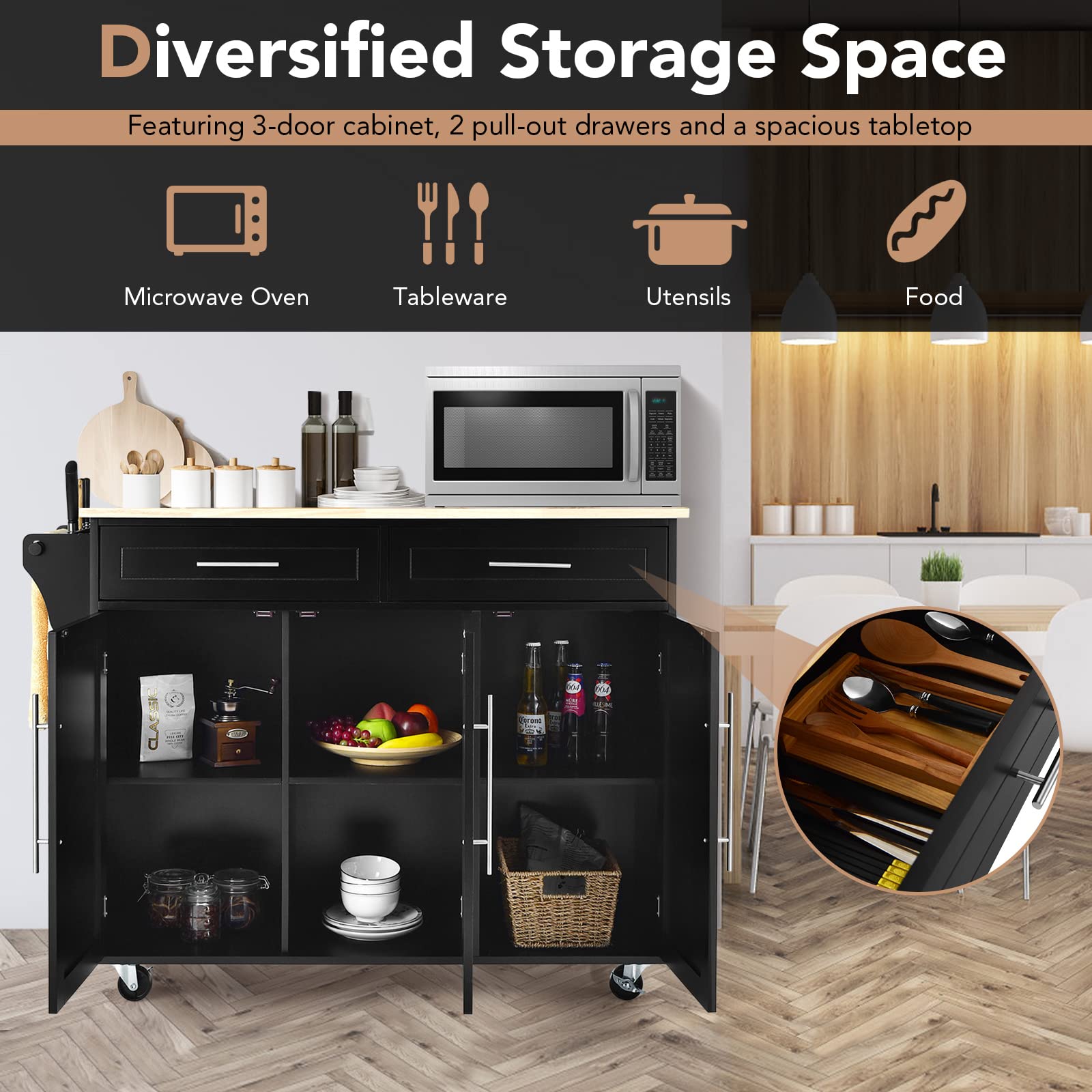 Giantex Kitchen Island Cart , 2 Drawers, 3 Door Cabinet