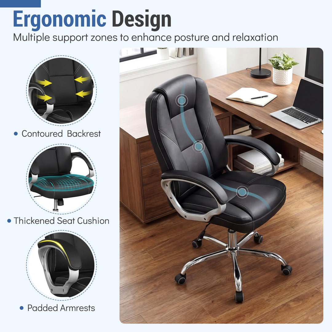 Giantex Leather Office Chair with Padded Armrests &amp; Rocking Backrest