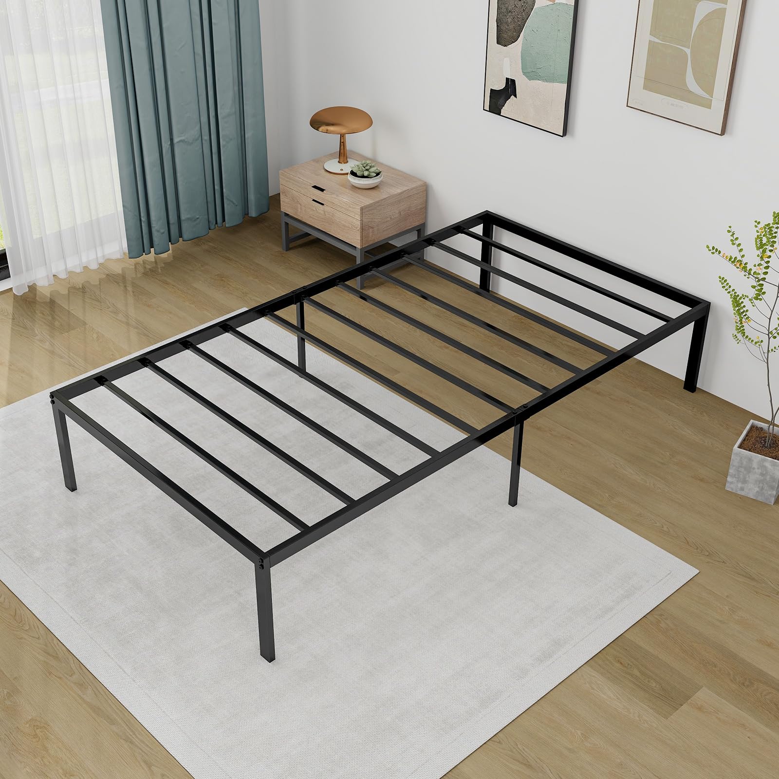 Giantex Twin Bed Frame, 14 Inch Metal Platform Bed with Under Bed Storage Space, Heavy-Duty Steel Slat Mattress Foundation