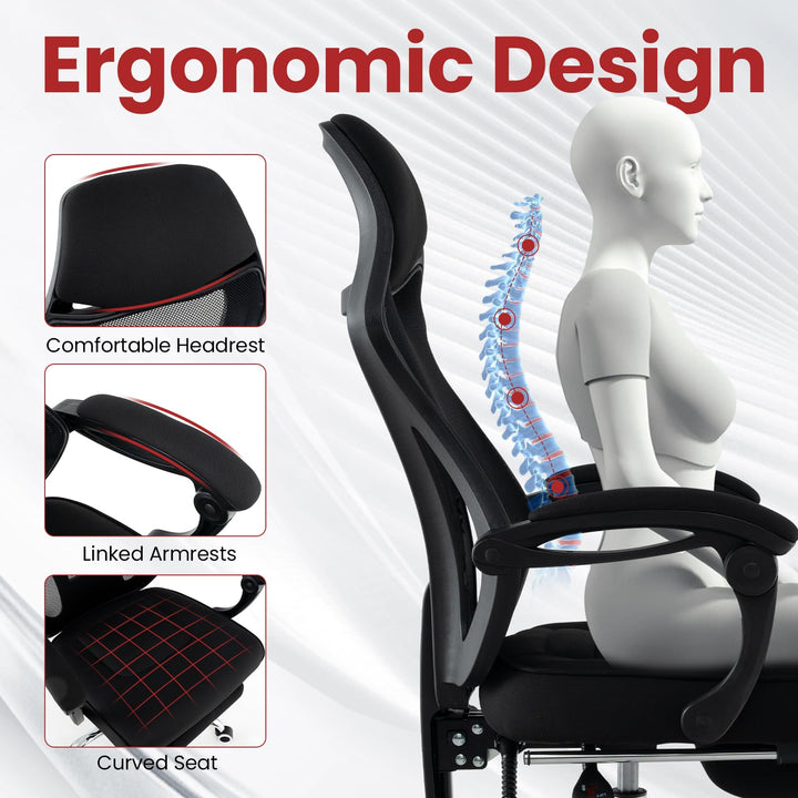 Giantex Ergonomic Desk Chair with Footrest, Mesh Office Chair with Height-Adjustable & Tilting Backrest